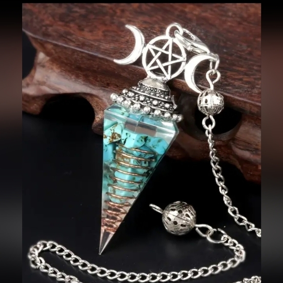 Silver and Blue Pendant Necklace 2 Pendulum Blue - Picture 1 of 2